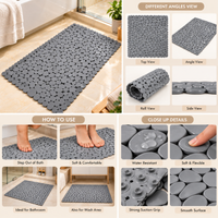 Anupam 125770A Grey Pebble Texture Bathroom Floor Mat with Interlocking Round Disc Pattern | Decorative Bath and Shower Area Rug view 4