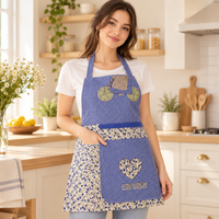 Navy Blue and Cream Floral kitchen apron photo 1