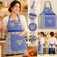 Navy Blue and Cream Floral kitchen apron photo 3