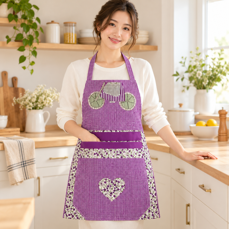 Purple and Cream Floral kitchen apron photo 1
