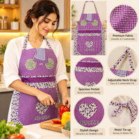 Purple and Cream Floral kitchen apron photo 2