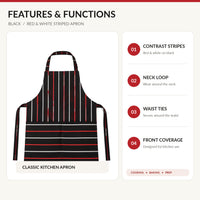 Black with Red & White Stripes striped kitchen apron photo 3
