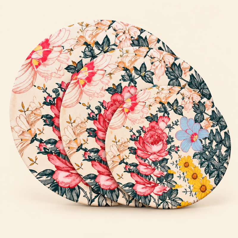 Cream Multicolour Floral quilted table mat photo 1