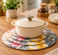 Cream Multicolour Floral quilted table mat photo 2