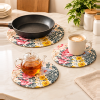 Cream Multicolour Floral quilted table mat photo 3