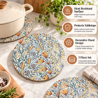 Pastel Blue Gold Paisley Floral round quilted table mat photo 3