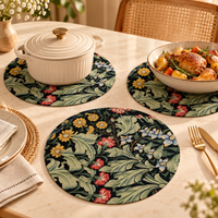 Black Tropical Green Floral round quilted table mat photo 2