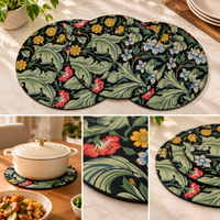 Black Tropical Green Floral round quilted table mat photo 3