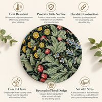 Black Tropical Green Floral round quilted table mat photo 4