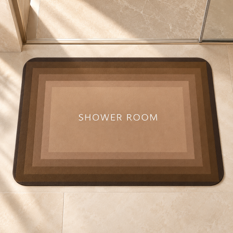 Anupam Warm Taupe SHOWROOM Printed Rectangular Bath & Entryway Floor Mat with Layered Frame Pattern