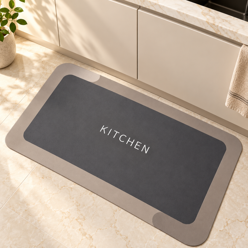 Anupam Modern Charcoal KITCHEN Printed Rectangular Floor Mat with Soft Grey Border | Home & Kitchen Door Rug