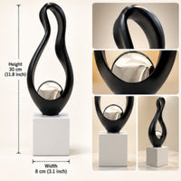 Anupam black abstract figurine with silver ball dimensions and detail views