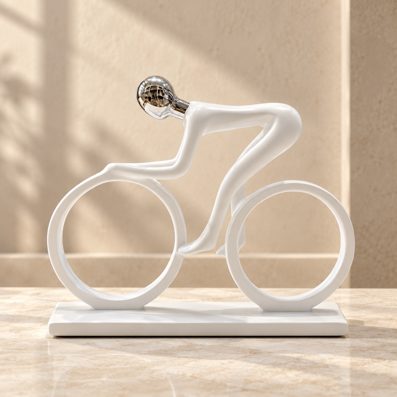 Anupam modern cyclist figurine white and silver lifestyle decor