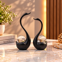 Anupam black swan pair figurine with crystal spheres premium home decor