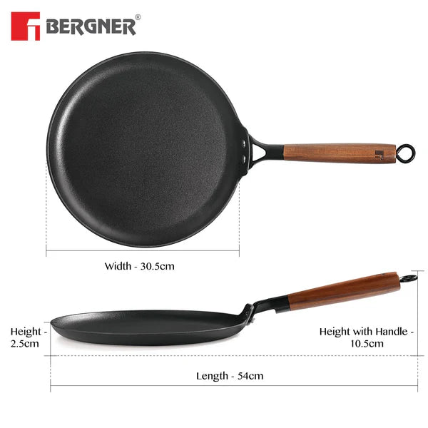 Odin Lightweight Iron Dosa Tawa with Wooden Coated Handle