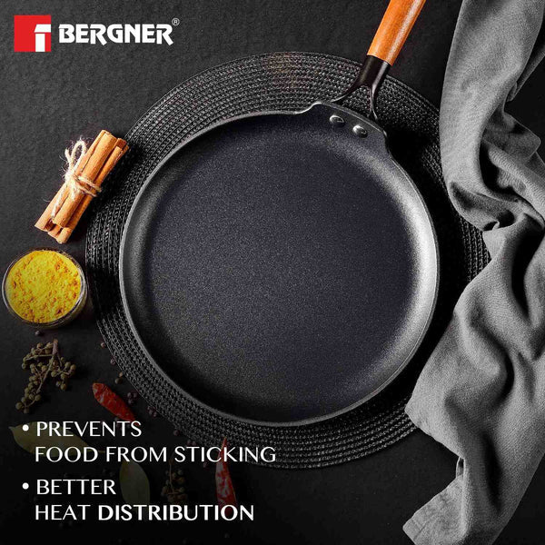 Odin Lightweight Iron Dosa Tawa with Wooden Coated Handle