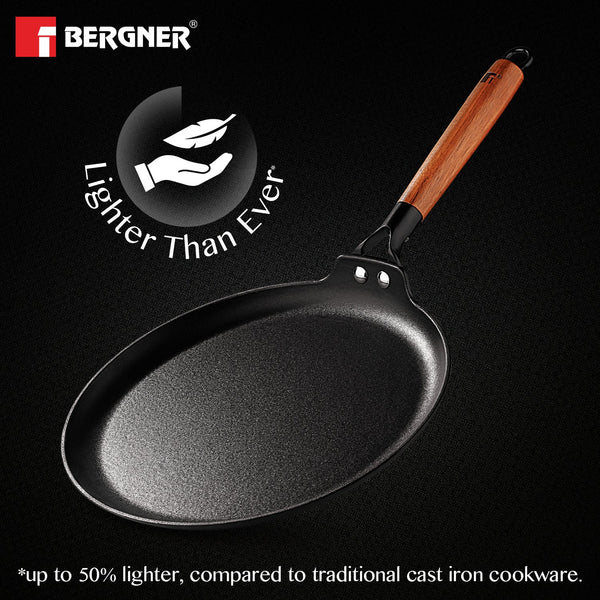 Odin Lightweight Iron Dosa Tawa with Wooden Coated Handle
