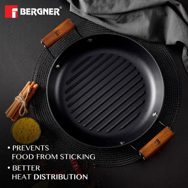 Odin 28 cm Lightweight Iron Grill Plate with Wooden Coated Handle