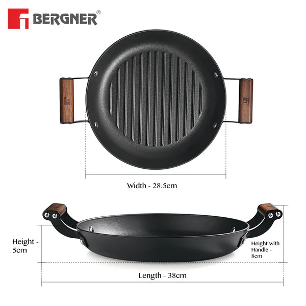 Odin 28 cm Lightweight Iron Grill Plate with Wooden Coated Handle