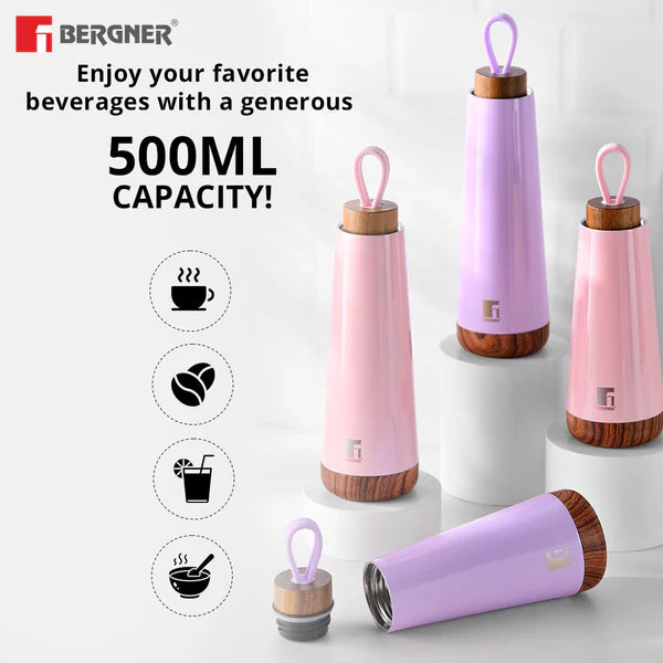 Bergner Walking Stainless Steel Vaccum Bottle 500ml, Mauve