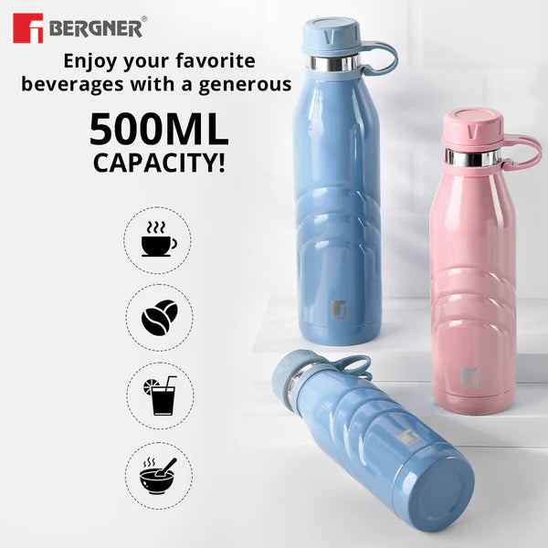 Bergner Walking Stainless Steel Vaccum Bottle 500ml, Peach
