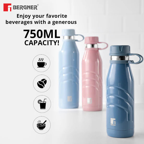 Bergner Walking Stainless Steel Vaccum Bottle 750ml, Peach