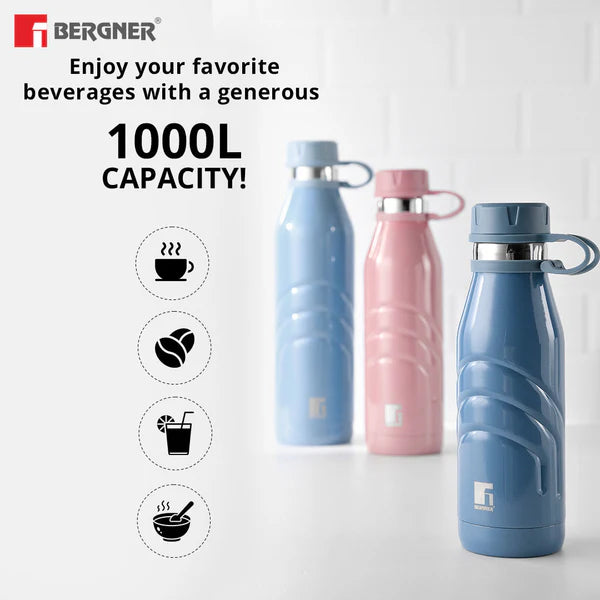 Bergner Walking Stainless Steel Vaccum Bottle 1000ml, Peach