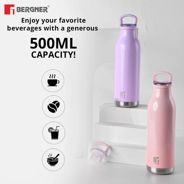 Bergner Walking Stainless Steel Vaccum Bottle 500ml, Mauve
