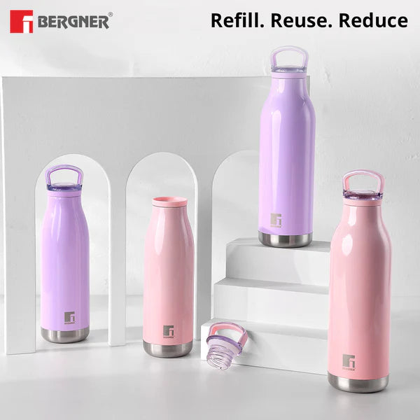 Bergner Walking Stainless Steel Vaccum Bottle 500ml, Mauve