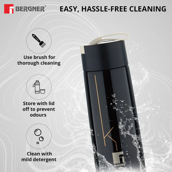 Bergner Walking Stainless Steel Vaccum Bottle 350ml, Black