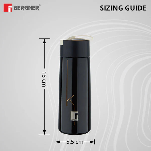 Bergner Walking Stainless Steel Vaccum Bottle 350ml, Black