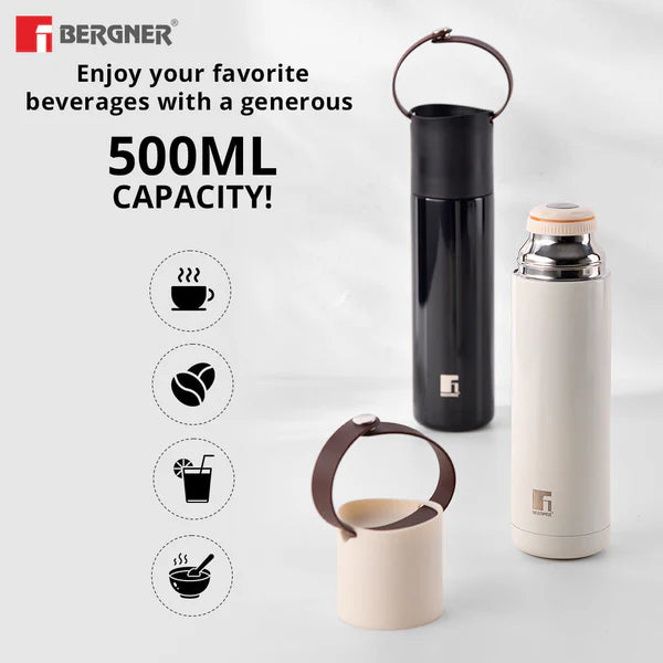 Bergner Walking Stainless Steel Vaccum Bottle 500ml, White