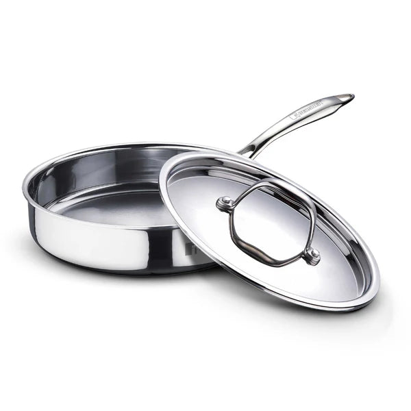 BERGNER Argent TriPly Stainless Steel 22 cm (1.8 L) Sautepan with Stainless Steel Lid, Stay Cool Cast Handle, Healthy Cooking, Less Oil Use, Food Safe, Durable - Induction and Gas Stove Ready