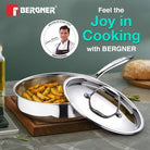 BERGNER Argent TriPly Stainless Steel 22 cm (1.8 L) Sautepan with Stainless Steel Lid, Stay Cool Cast Handle, Healthy Cooking, Less Oil Use, Food Safe, Durable - Induction and Gas Stove Ready