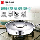 BERGNER Argent TriPly Stainless Steel 22 cm (1.8 L) Sautepan with Stainless Steel Lid, Stay Cool Cast Handle, Healthy Cooking, Less Oil Use, Food Safe, Durable - Induction and Gas Stove Ready