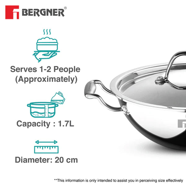 Argent Tri-Ply Stainless Steel Kadhai With Lid