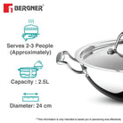Argent Tri-Ply Stainless Steel Kadhai With Lid
