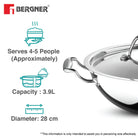 Argent Tri-Ply Stainless Steel Kadhai With Lid