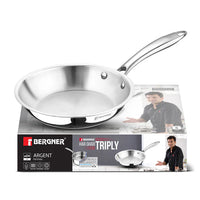 BERGNER Argent Triply 24cm Stainless Steel Frypan, Less Oil Use, Induction Bottom Cookware