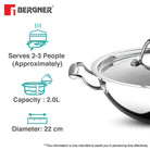 Argent Tri-Ply Stainless Steel Kadhai With Lid