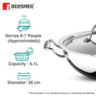 Argent Tri-Ply Stainless Steel Kadhai With Lid