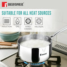 Bergner Argent 20cm (2.9 L) Triply Milkpan/Saucepan/Teapan with Pour Spout, Stay Cool Cast Handle, Food Safe, Healthy Cooking, Faster and Even Heat Distribution - Induction and Gas Stove Ready