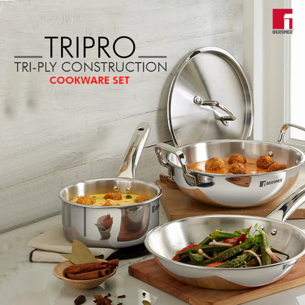 4PCS COOKWARE SET ( 24 KADAI + 22 FRYPAN + 16 T-PAN  )