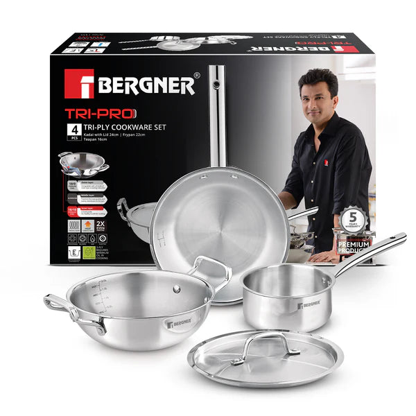 4PCS COOKWARE SET ( 24 KADAI + 22 FRYPAN + 16 T-PAN  )