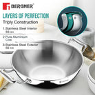 Tri-Ply Stainless Steel Deep Kadai with Lid