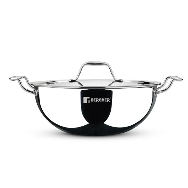 Argent Tri-Ply Stainless Steel Deep Kadai With Lid