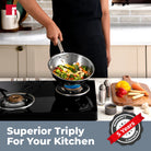 Tri-Ply Stainless Steel Wok With Lid 22Cm