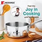 Bergner Argent 14cm (2.9 L) Triply Milkpan/Saucepan/Teapan with Pour Spout, Stay Cool Cast Handle, Food Safe, Healthy Cooking, Faster and Even Heat Distribution - Induction and Gas Stove Ready