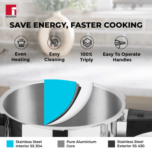 Bergner Pura Straight Body Outer Lid Pressure Cooker 1.5Ltr