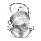 Essential Revanth Multi-Purpose Triply Kadai With Steamer And Flat GlaSS Lid - 24cm, 3.2Ltr